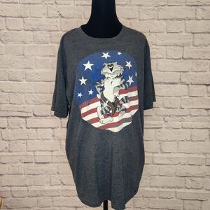 Ranger Up Charcoal Graphic Tee with American Flag Cat Design, XL